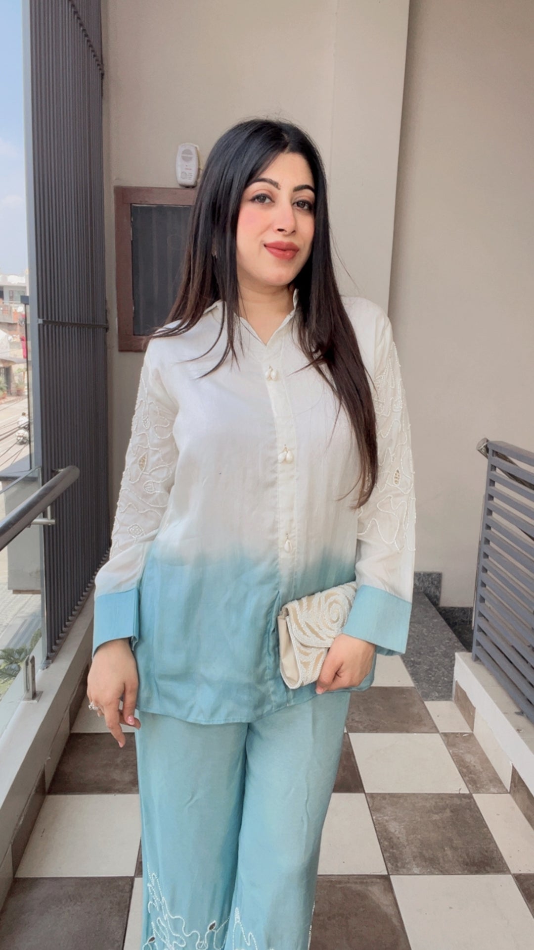 "OMBRE"-BLUE CO-ORD WITH HANDWORK DETAILINGS