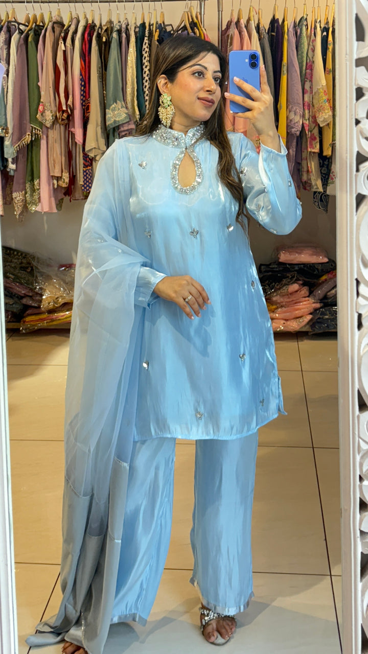 "zainab"-blue festive embellishded three piece suit