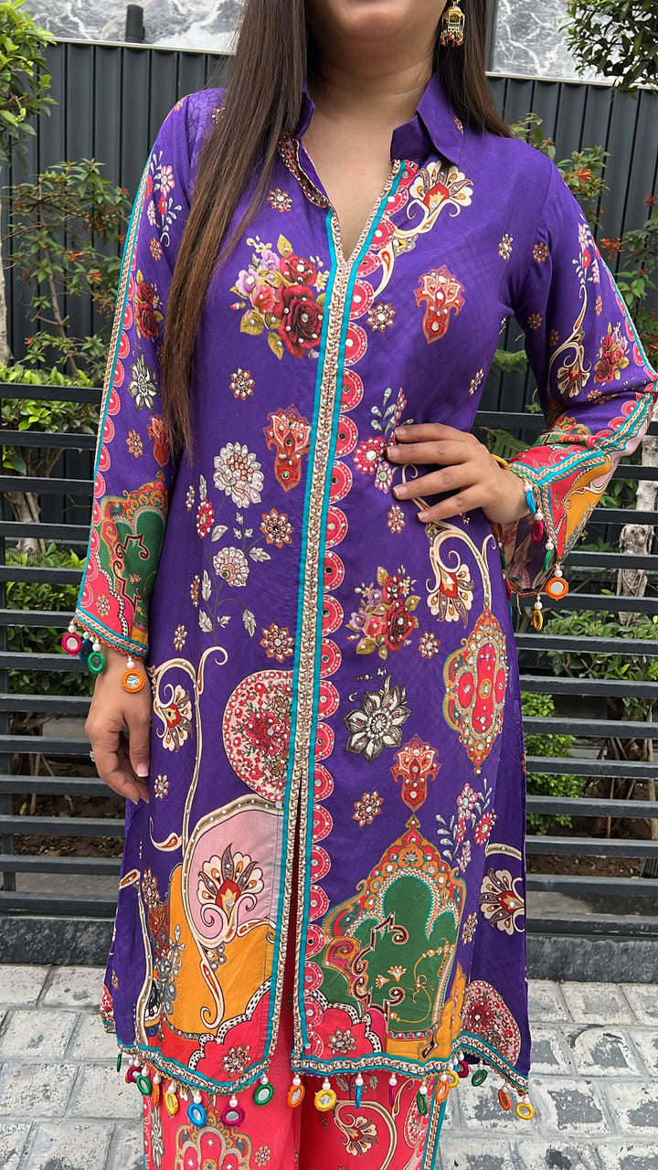 Purple Embellished Festive Set