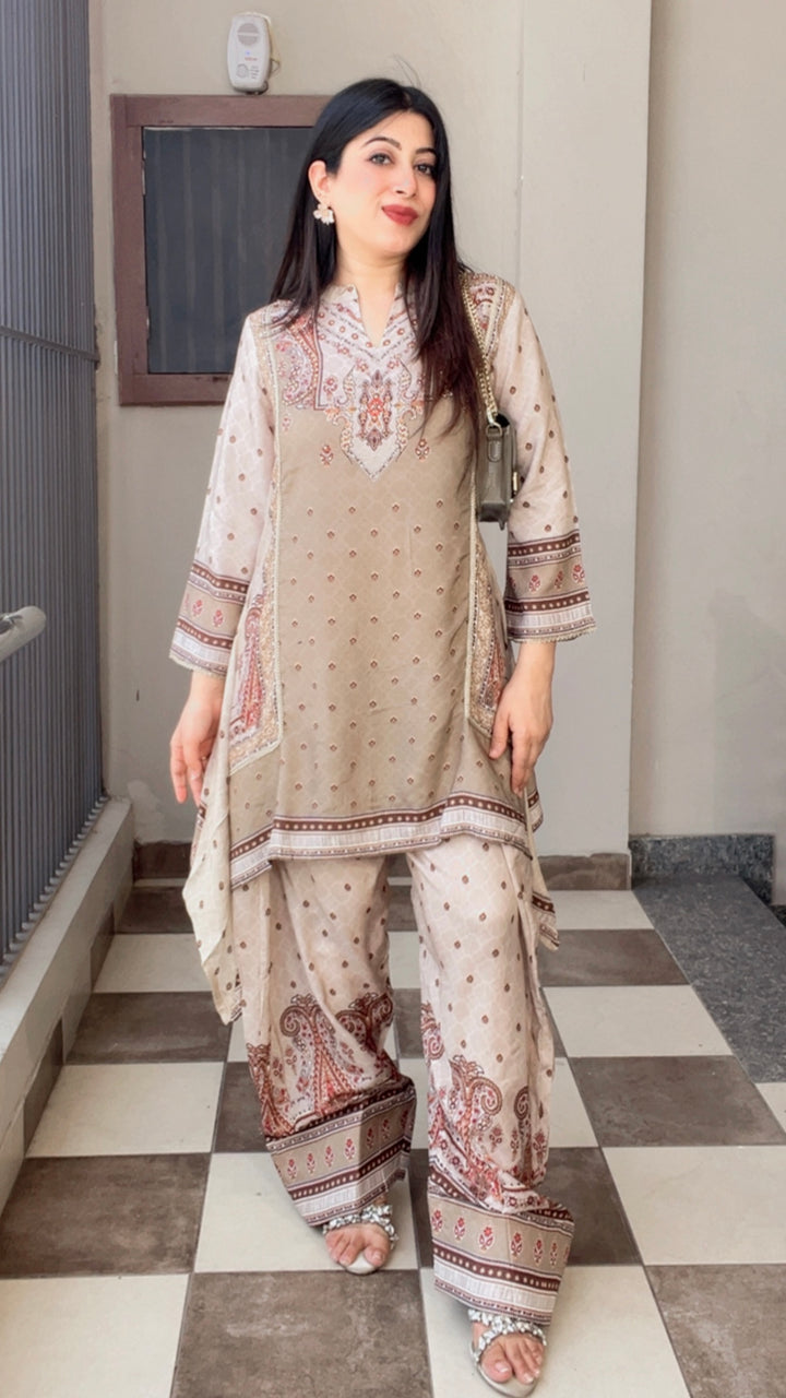 "NINA"-BEIGE FARSHI TWO PIECE SET