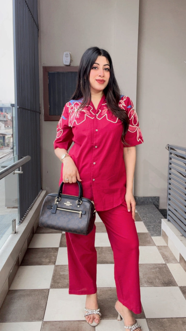 "JASMINE"-RED FLORAL CO-ORD