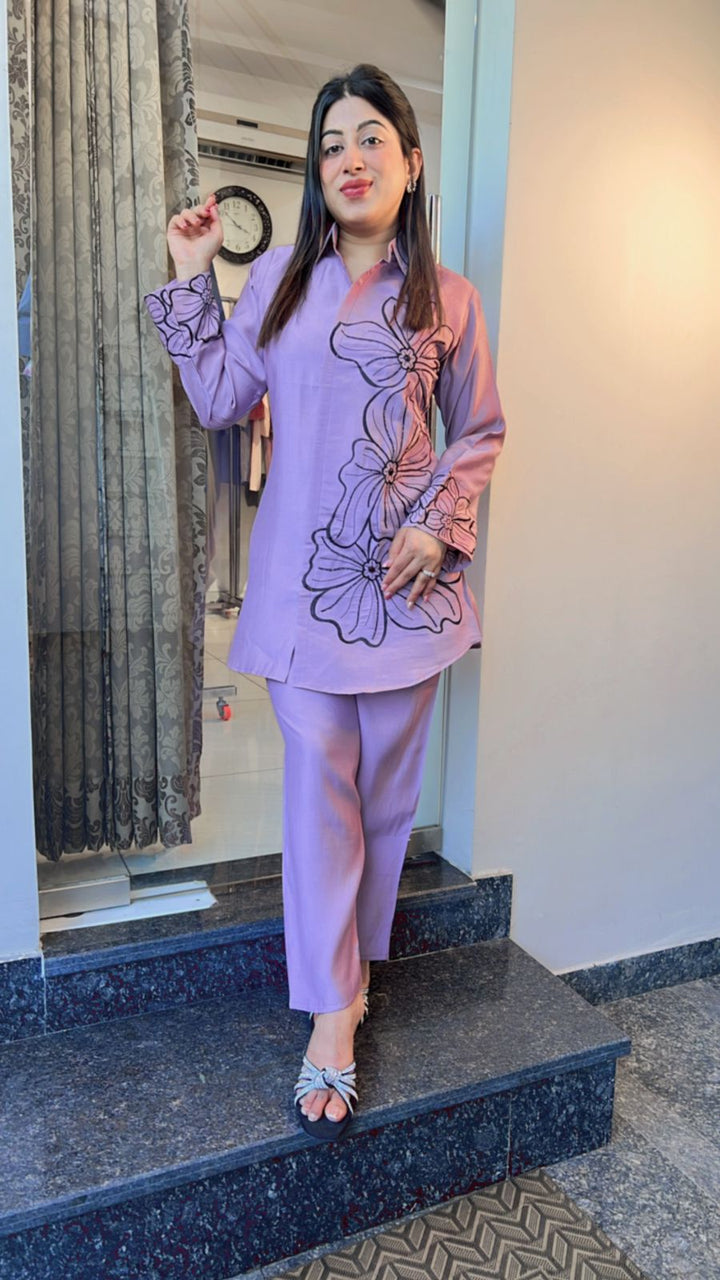 COTTON SILK FLOWER EMBROIDERED CO-ORD