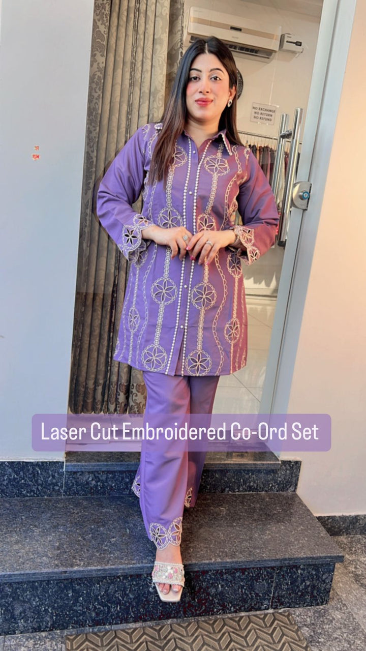 LASER CUT FLOWER EMBROIDERED CO-ORD