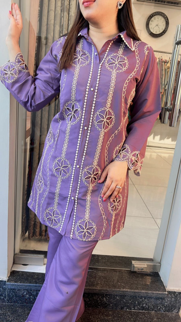 LASER CUT FLOWER EMBROIDERED CO-ORD