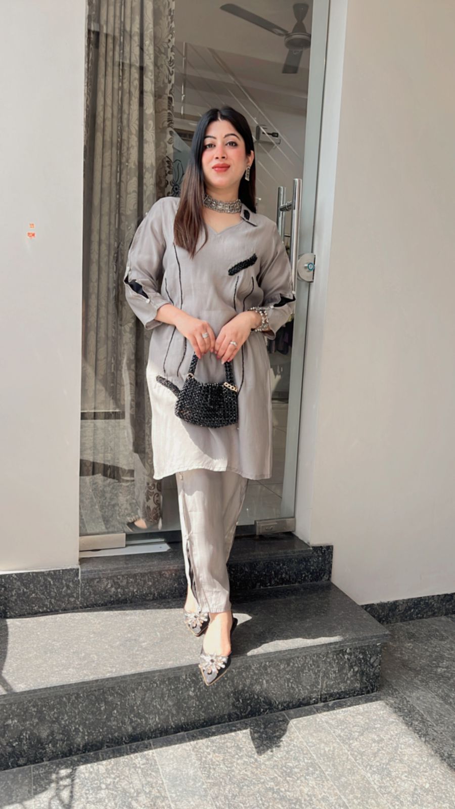 NEUTRAL GREY HANDWORKED CO-ORD