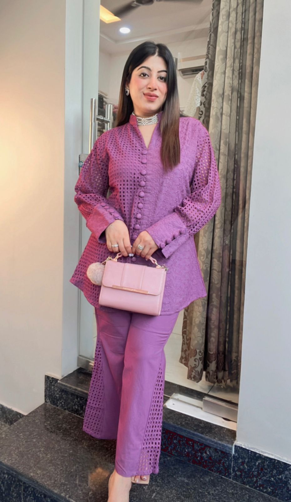 ONION CROCHET CHIKANKARI CO-ORD