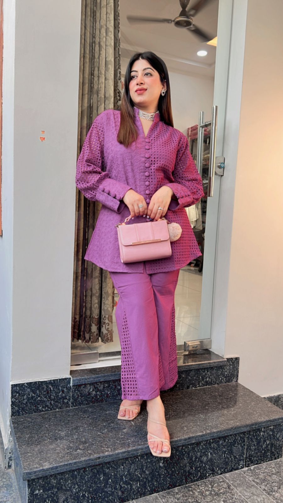 ONION CROCHET CHIKANKARI CO-ORD
