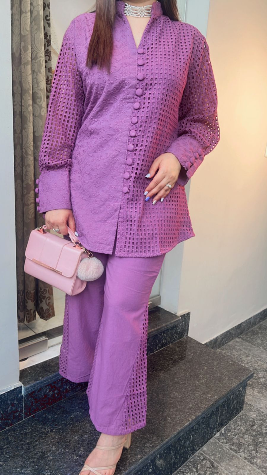 ONION CROCHET CHIKANKARI CO-ORD