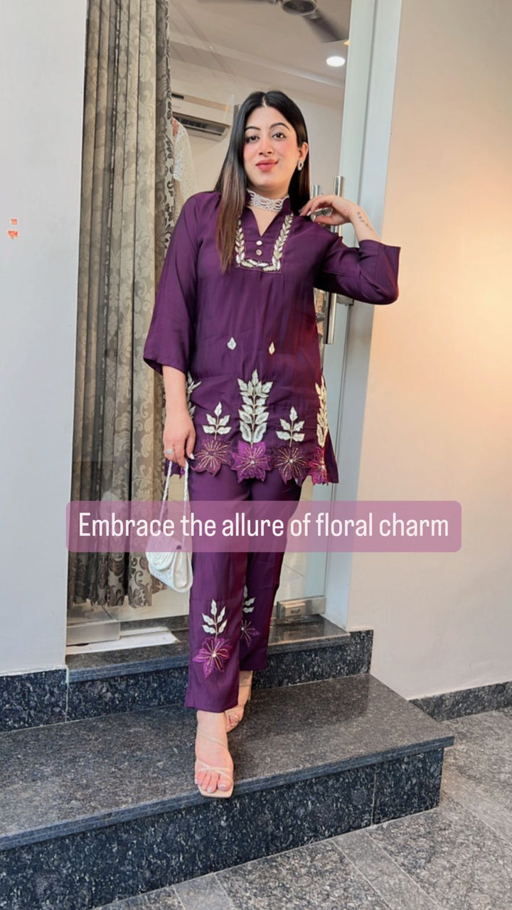 EMBELLISHED FLORAL EMBROIDERY CO-ORD