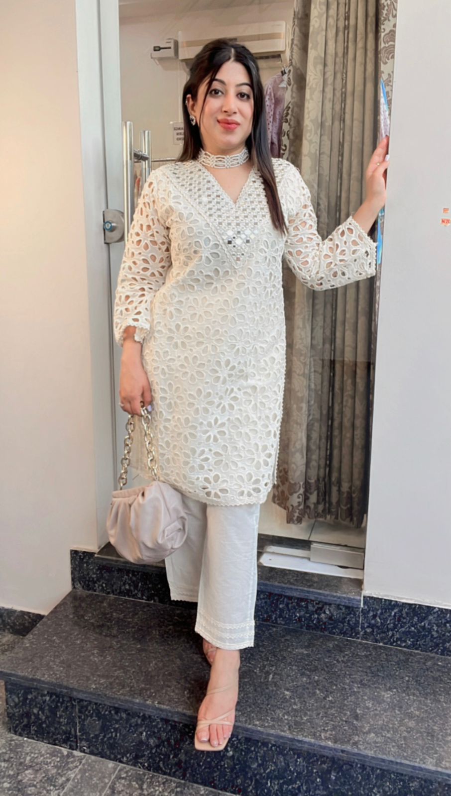 WHITE COTTON MIRROR WORK CO-ORD