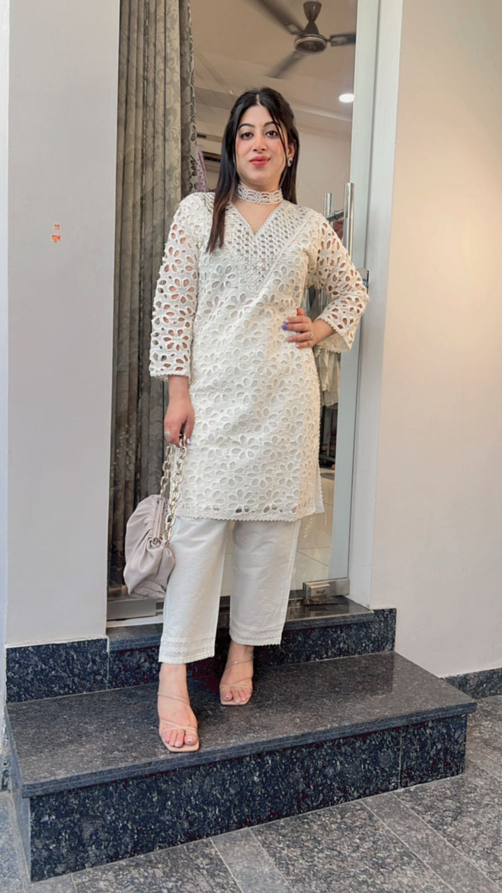 WHITE COTTON MIRROR WORK CO-ORD