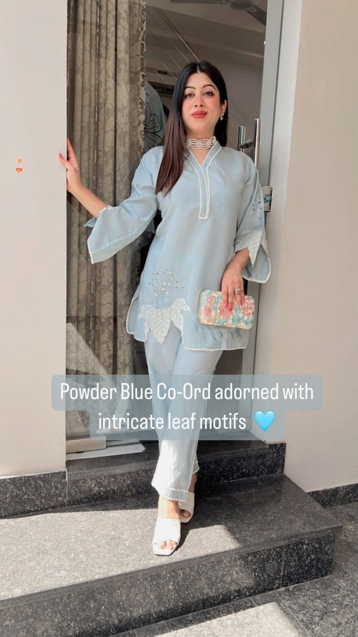 POWDER BLUE CUT LEAF CO-ORD
