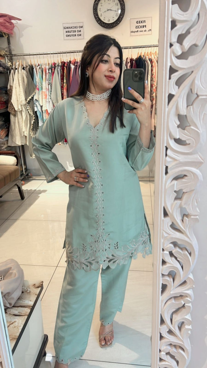 GREEN EMBROIDERY CO-ORD
