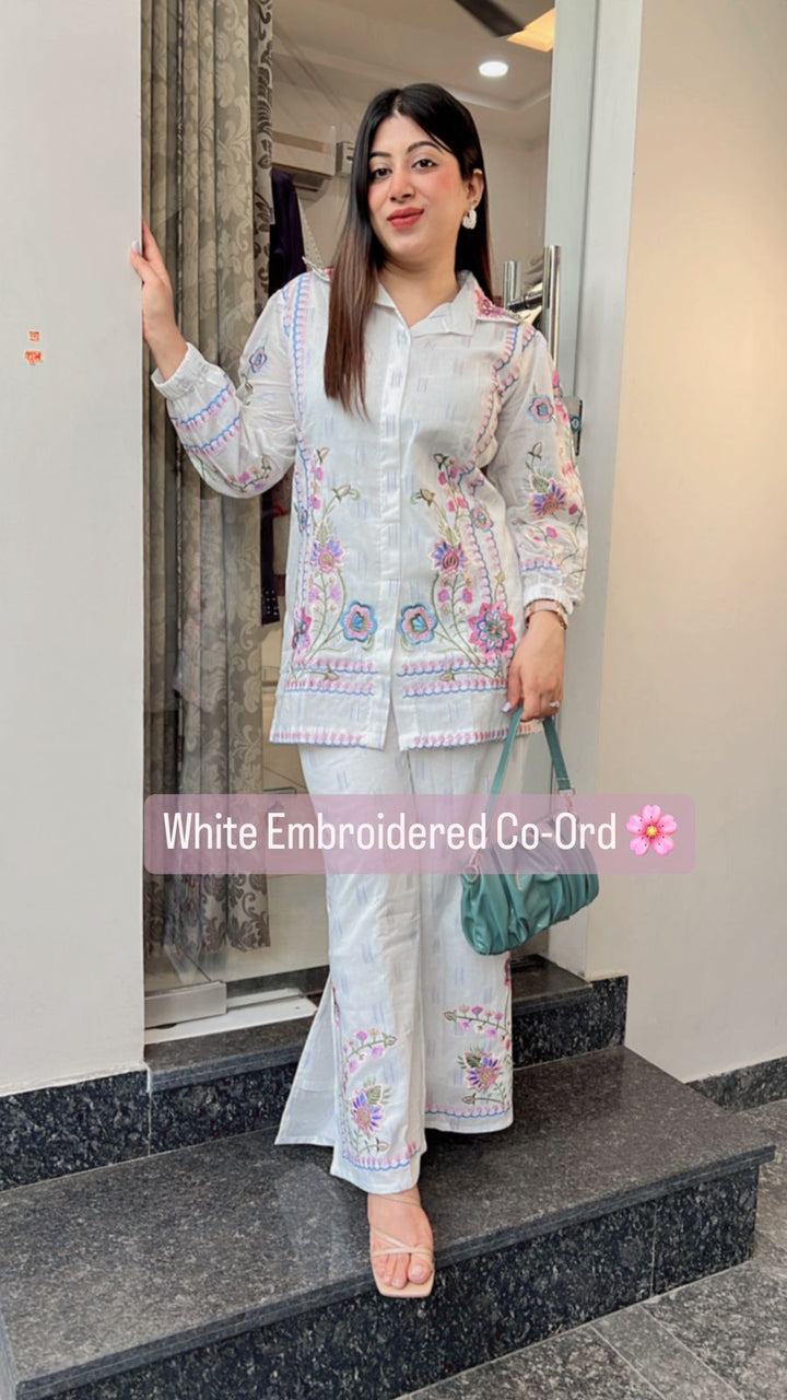 WHITE EMBROIDERED CO-ORD