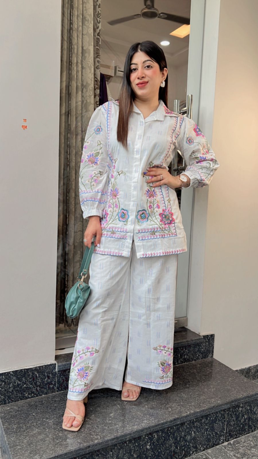 WHITE EMBROIDERED CO-ORD