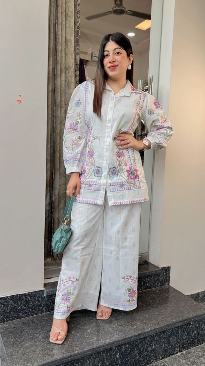 WHITE EMBROIDERED CO-ORD