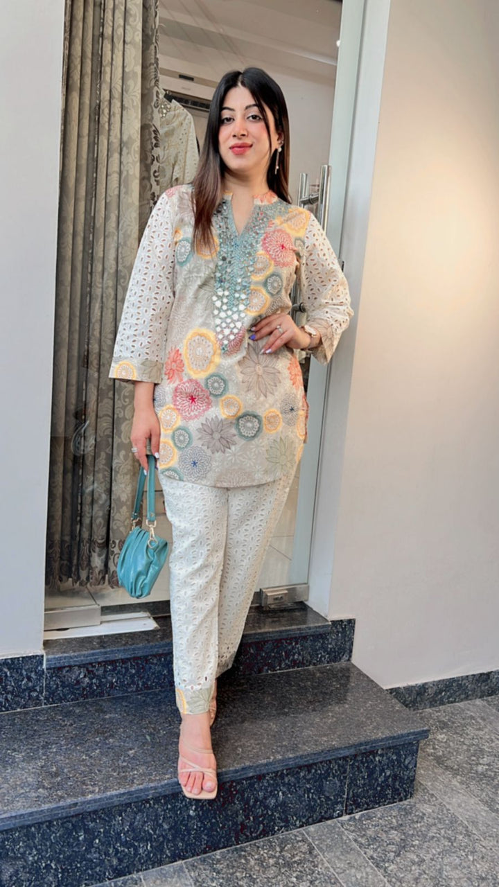 YELLOW BLUE MULTICOLOR MIRROR CO-ORD