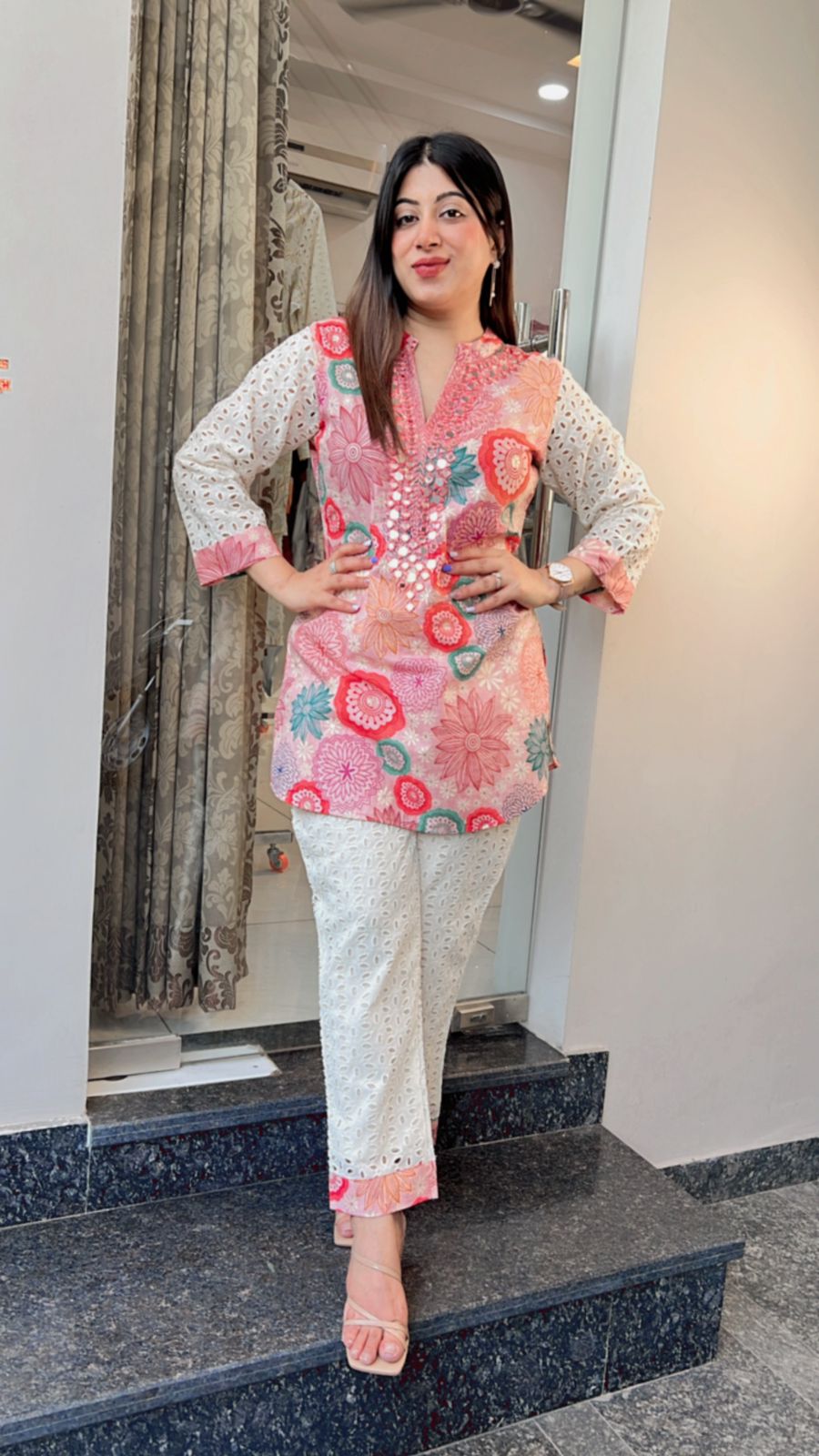 PINK BLUE MULTICOLOR MIRROR CO-ORD