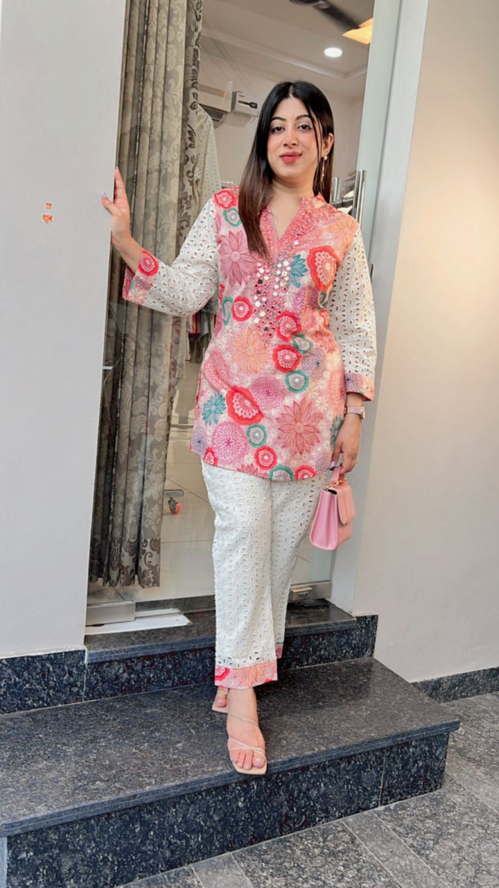 PINK BLUE MULTICOLOR MIRROR CO-ORD