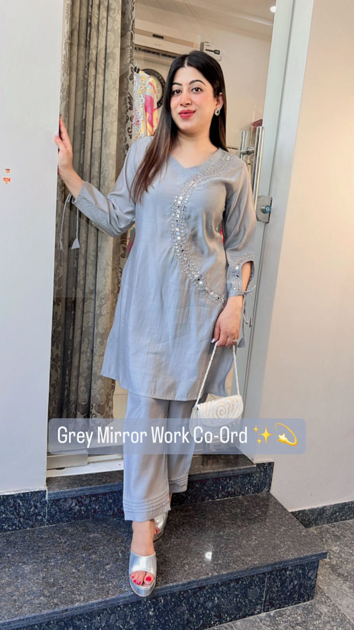 GREY SILVER MIRROR WORK CO-ORD