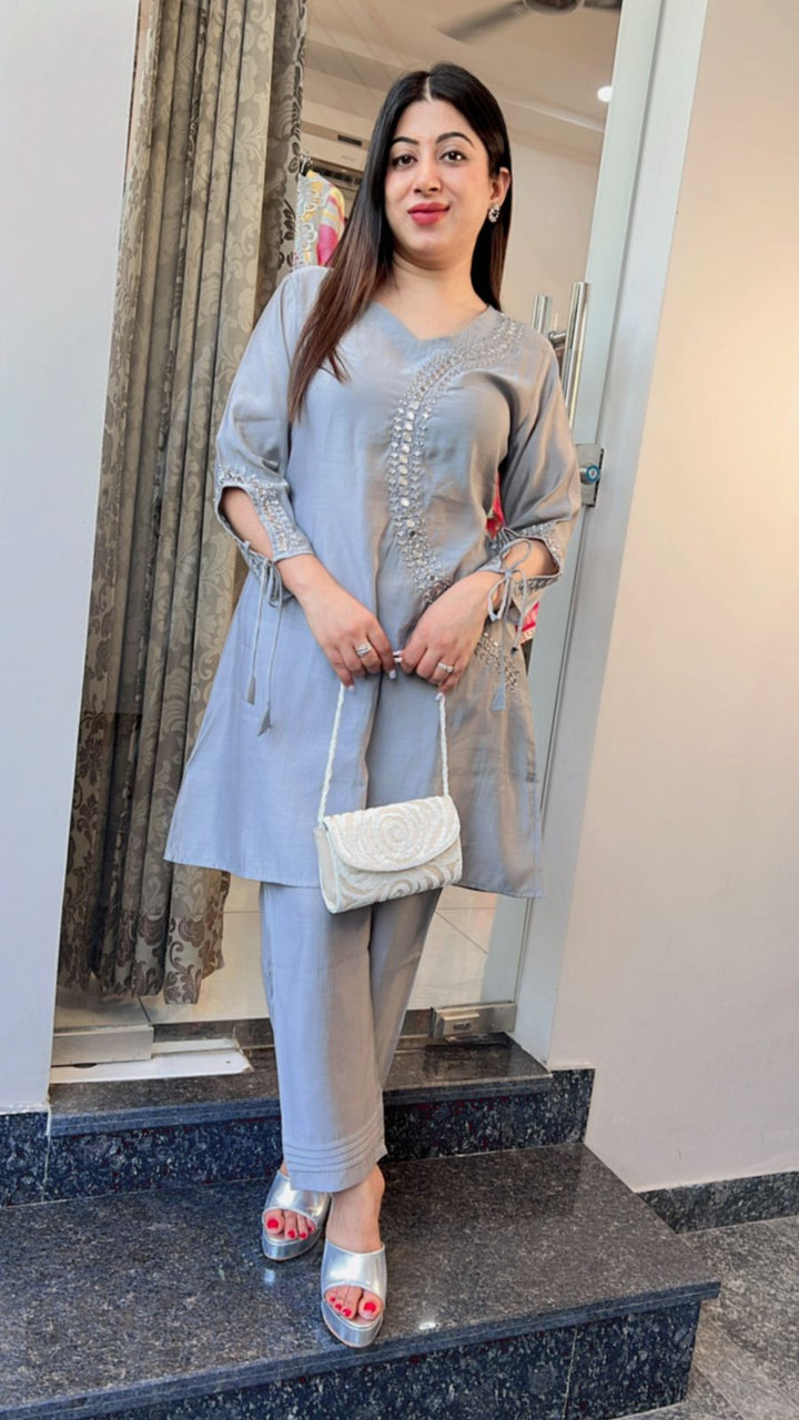 GREY SILVER MIRROR WORK CO-ORD