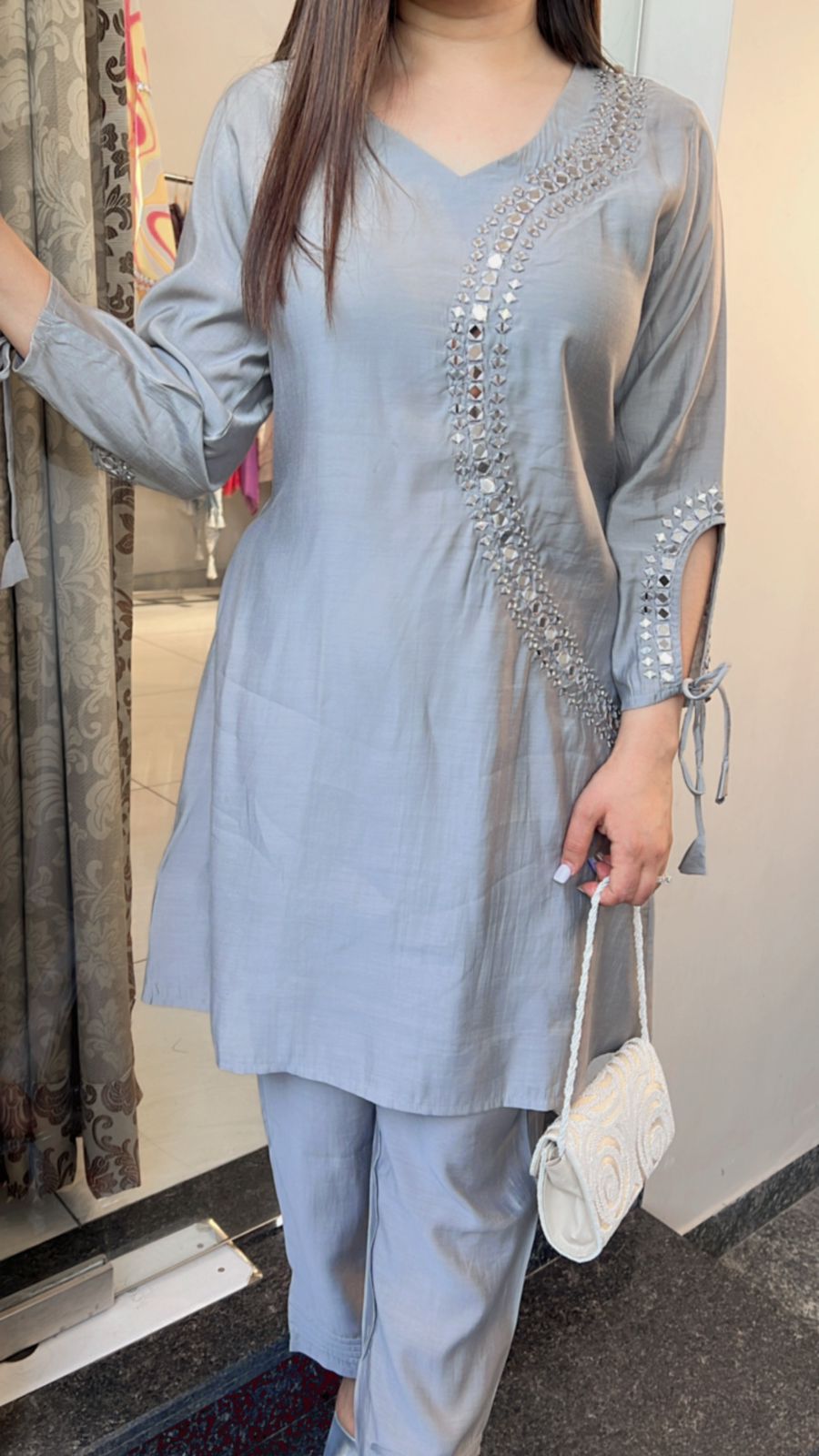 GREY SILVER MIRROR WORK CO-ORD