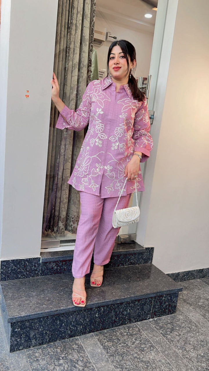 PINK WHITE MACHINE WORK CO-ORD