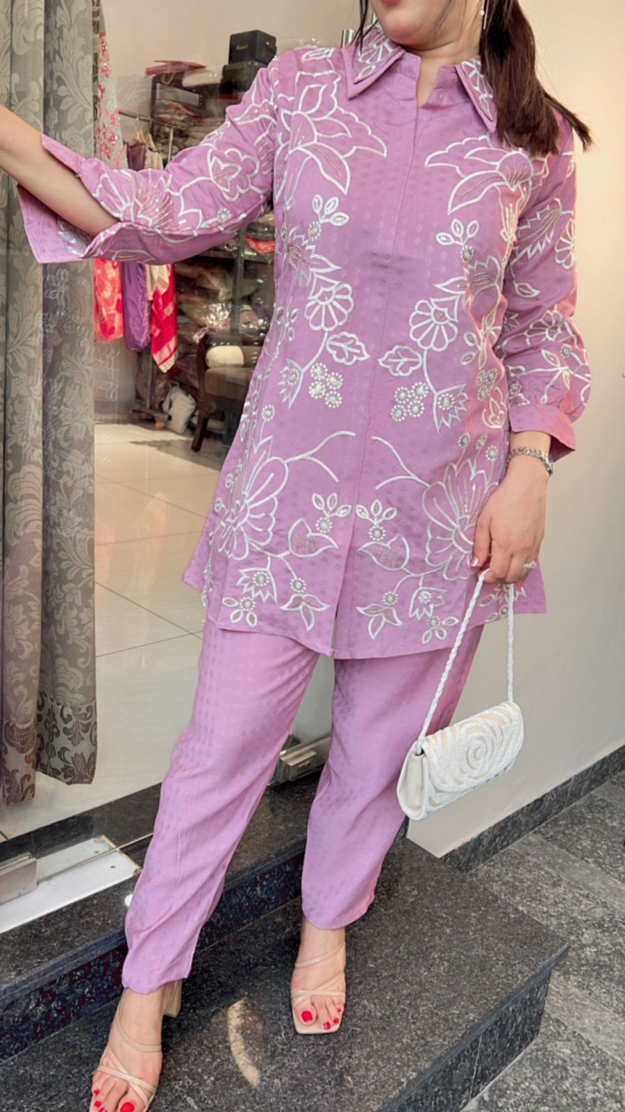 PINK WHITE MACHINE WORK CO-ORD