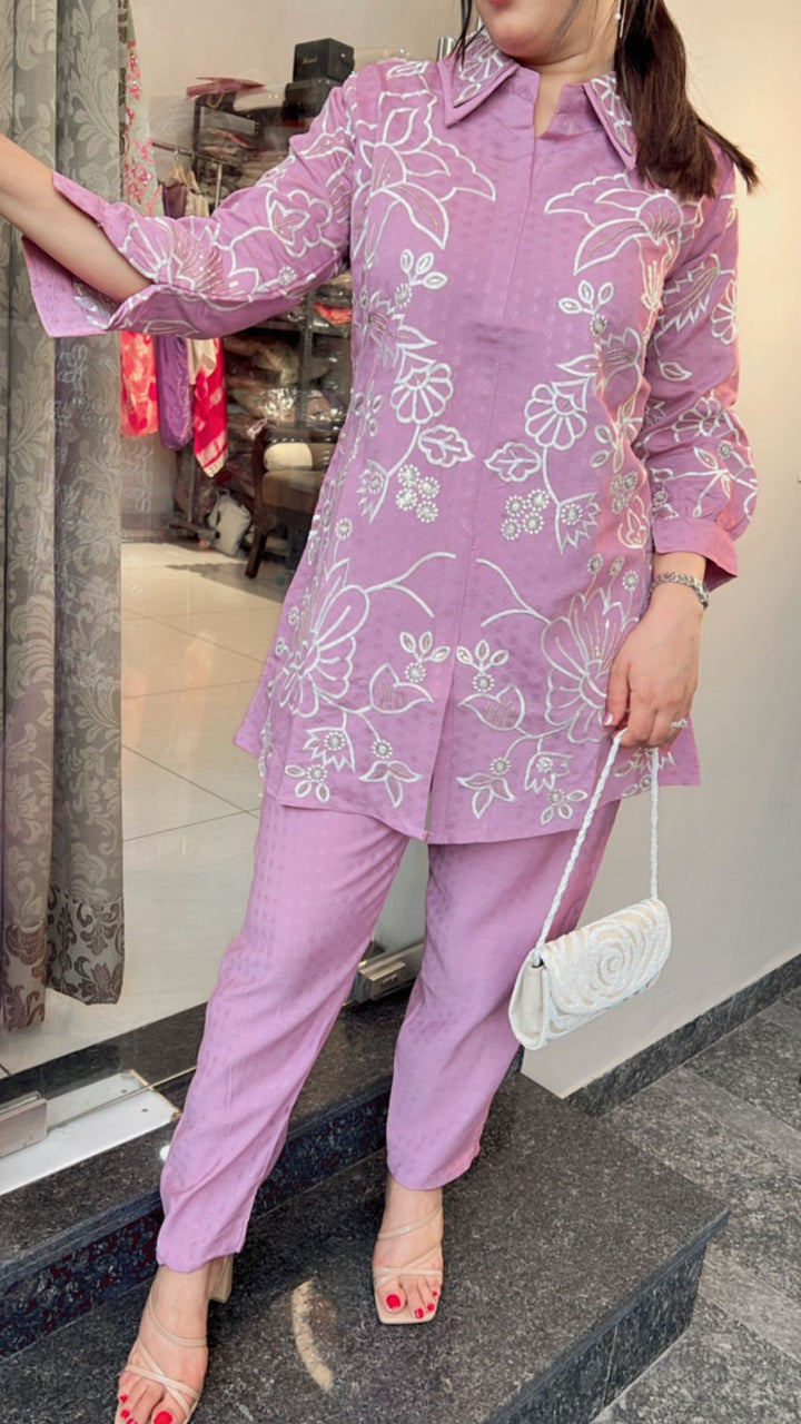 PINK WHITE MACHINE WORK CO-ORD