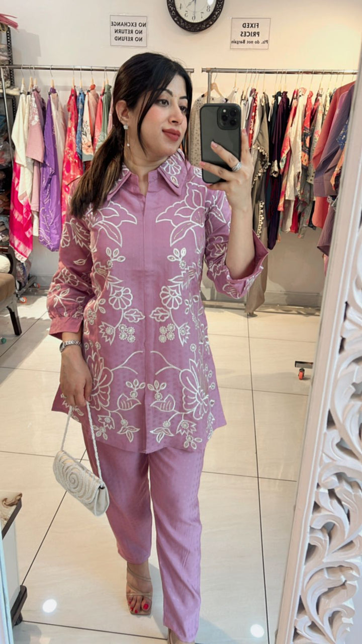PINK WHITE MACHINE WORK CO-ORD