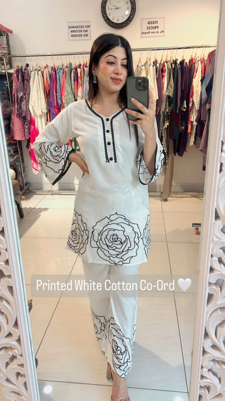 PRINTED WHITE COTTON CO-ORD