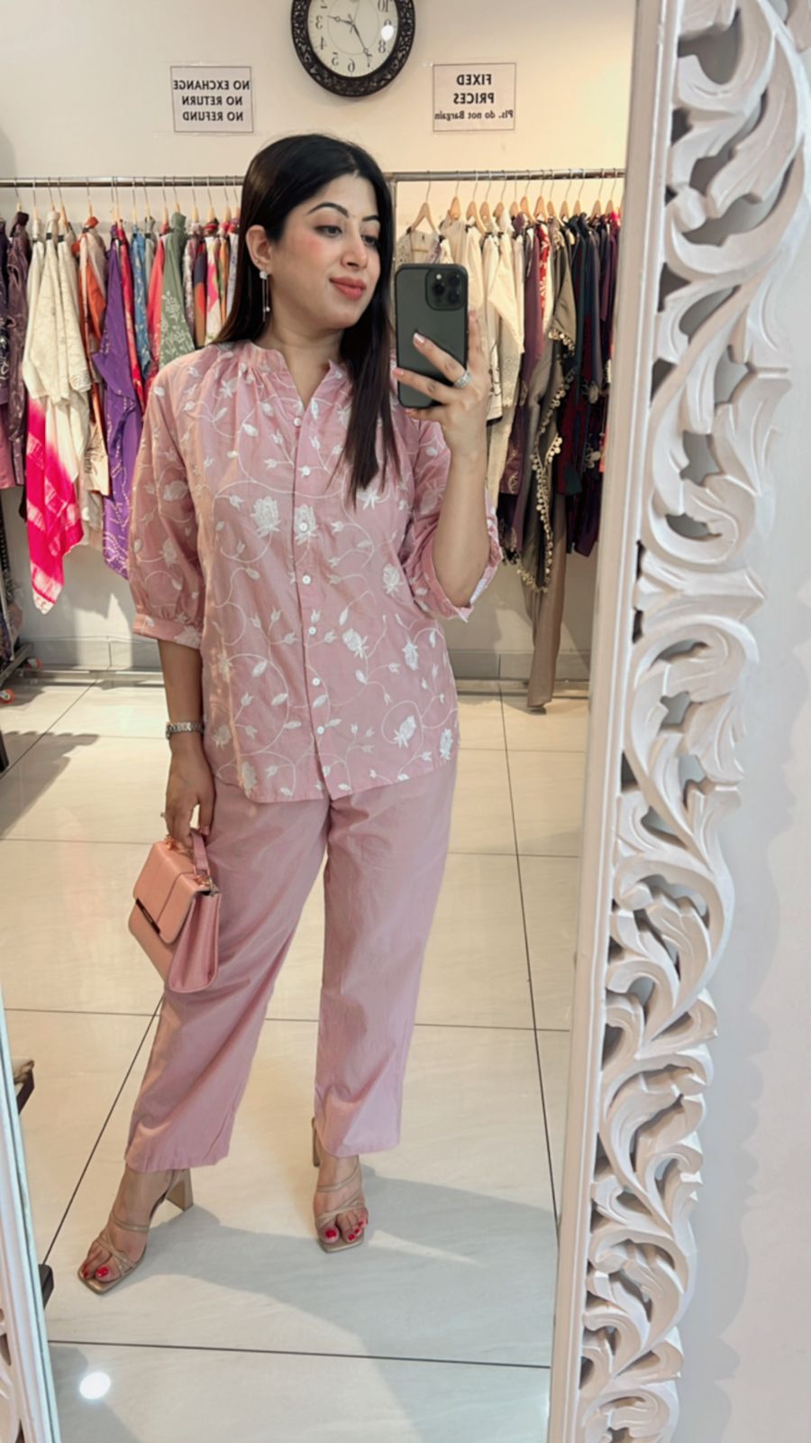 PINK FLOWER EMBROIDERED COTTON CO-ORD