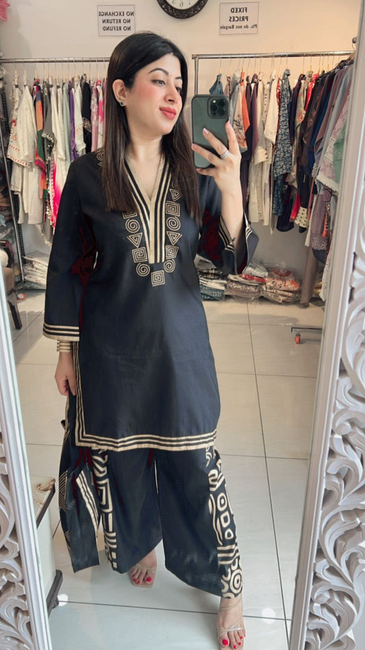 BLACK COTTON SILK CO-ORD WITH BAG