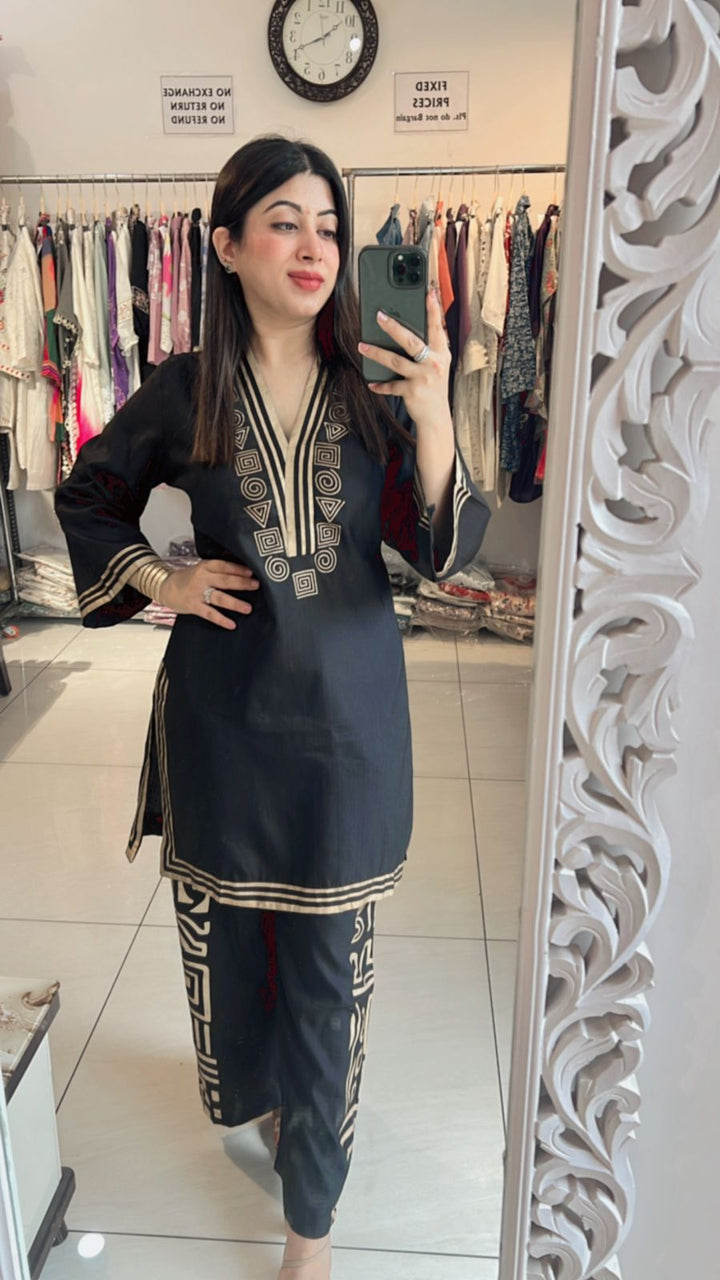 BLACK COTTON SILK CO-ORD WITH BAG