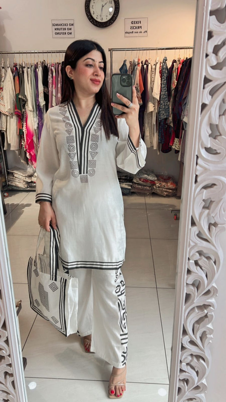 WHITE COTTON SILK CO-ORD WITH BAG