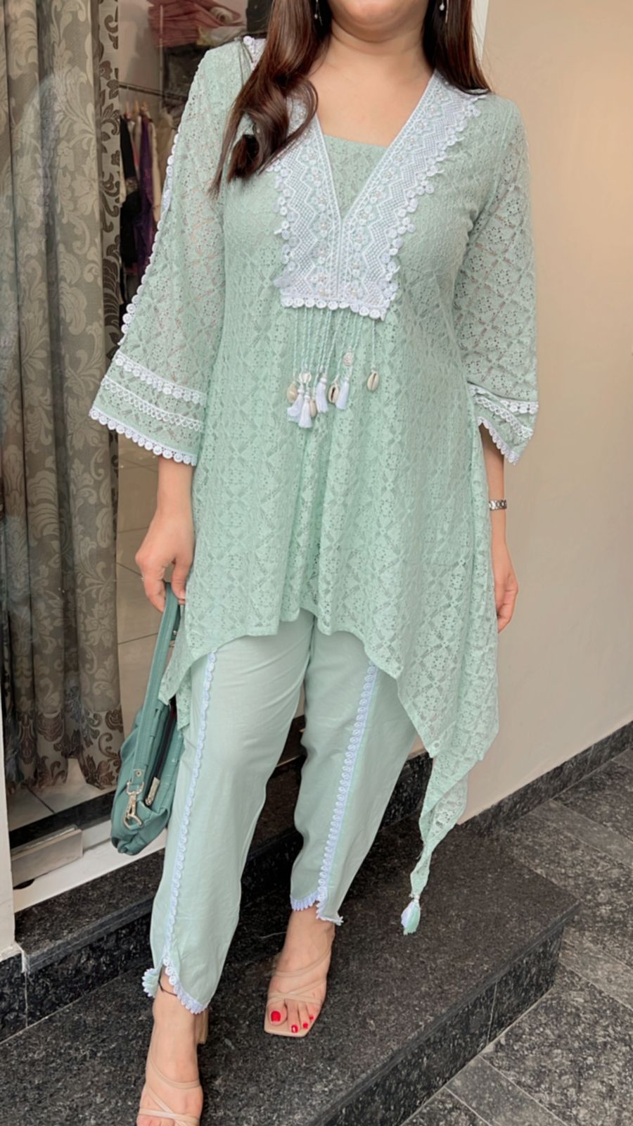 COTTON DESIGNER CO-ORD WITH LACE DETAILING PAIRED WITH TULIP PANTS
