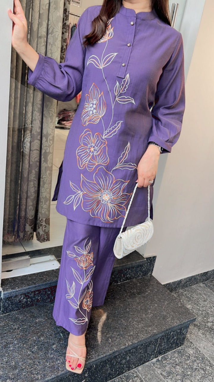 PURPLE FLOWER EMBROIDERED CO-ORD
