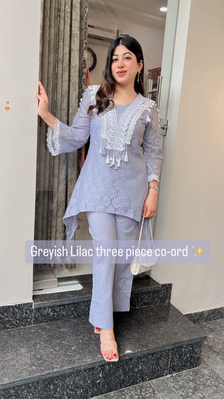 GREYISH LILAC THREE PIECE COTTON CO-ORD