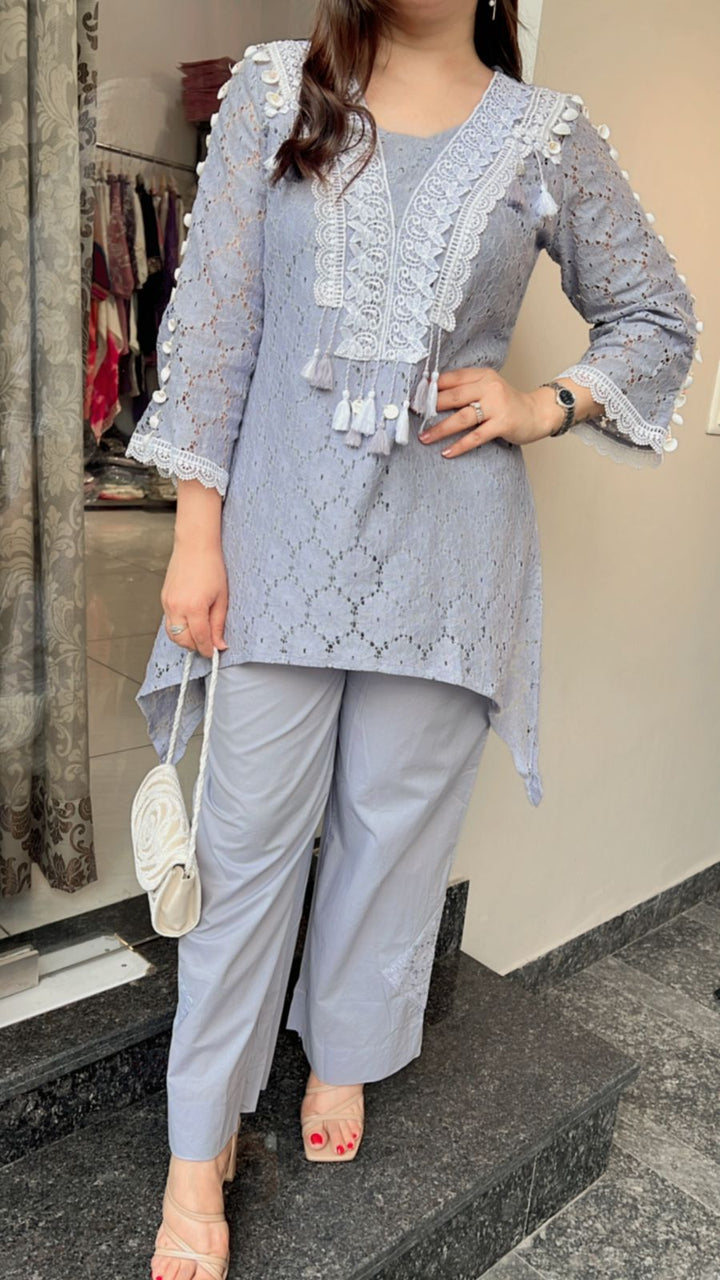 GREYISH LILAC THREE PIECE COTTON CO-ORD