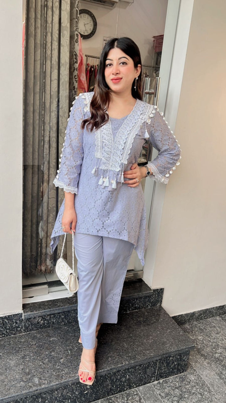 GREYISH LILAC THREE PIECE COTTON CO-ORD
