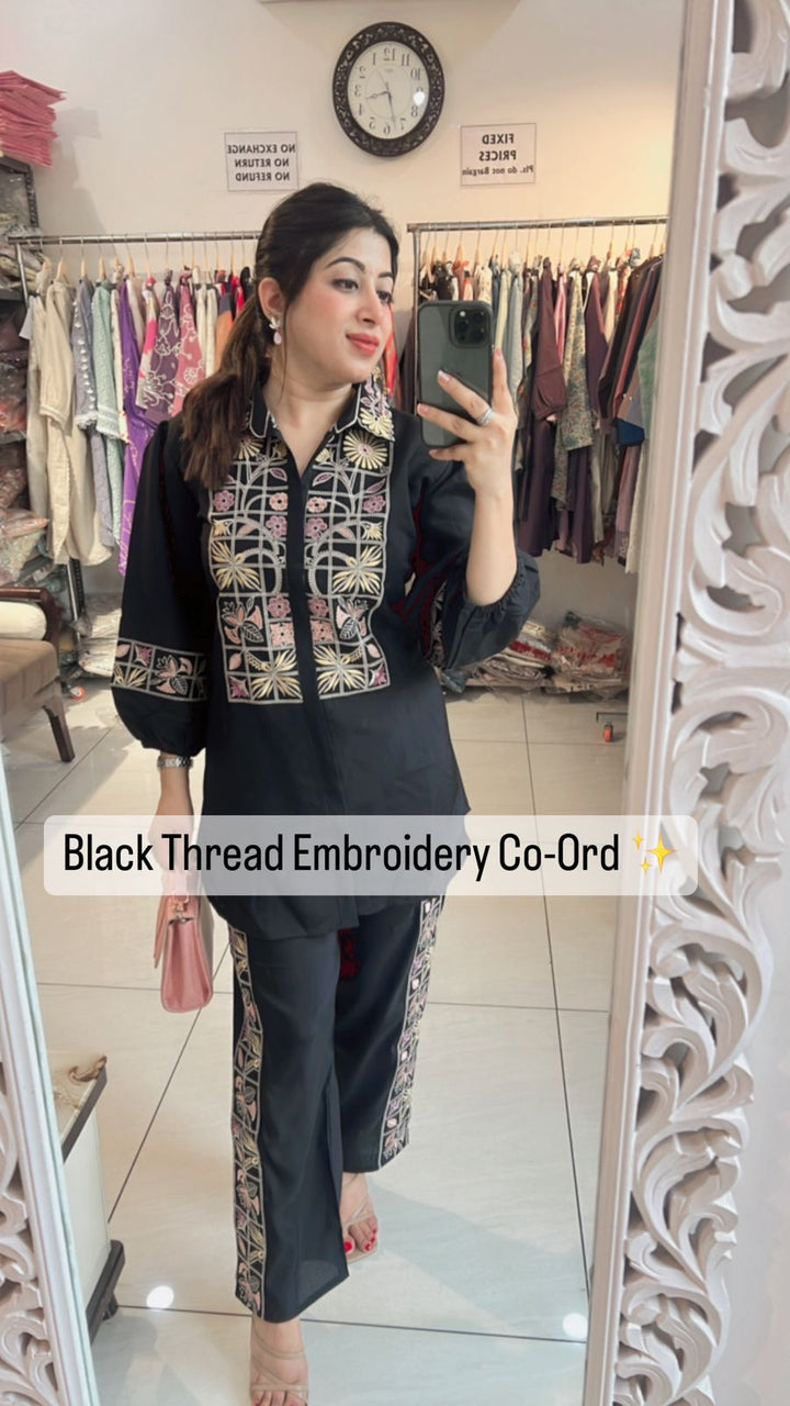 BLACK THREAD EMBROIDERED CO-ORD