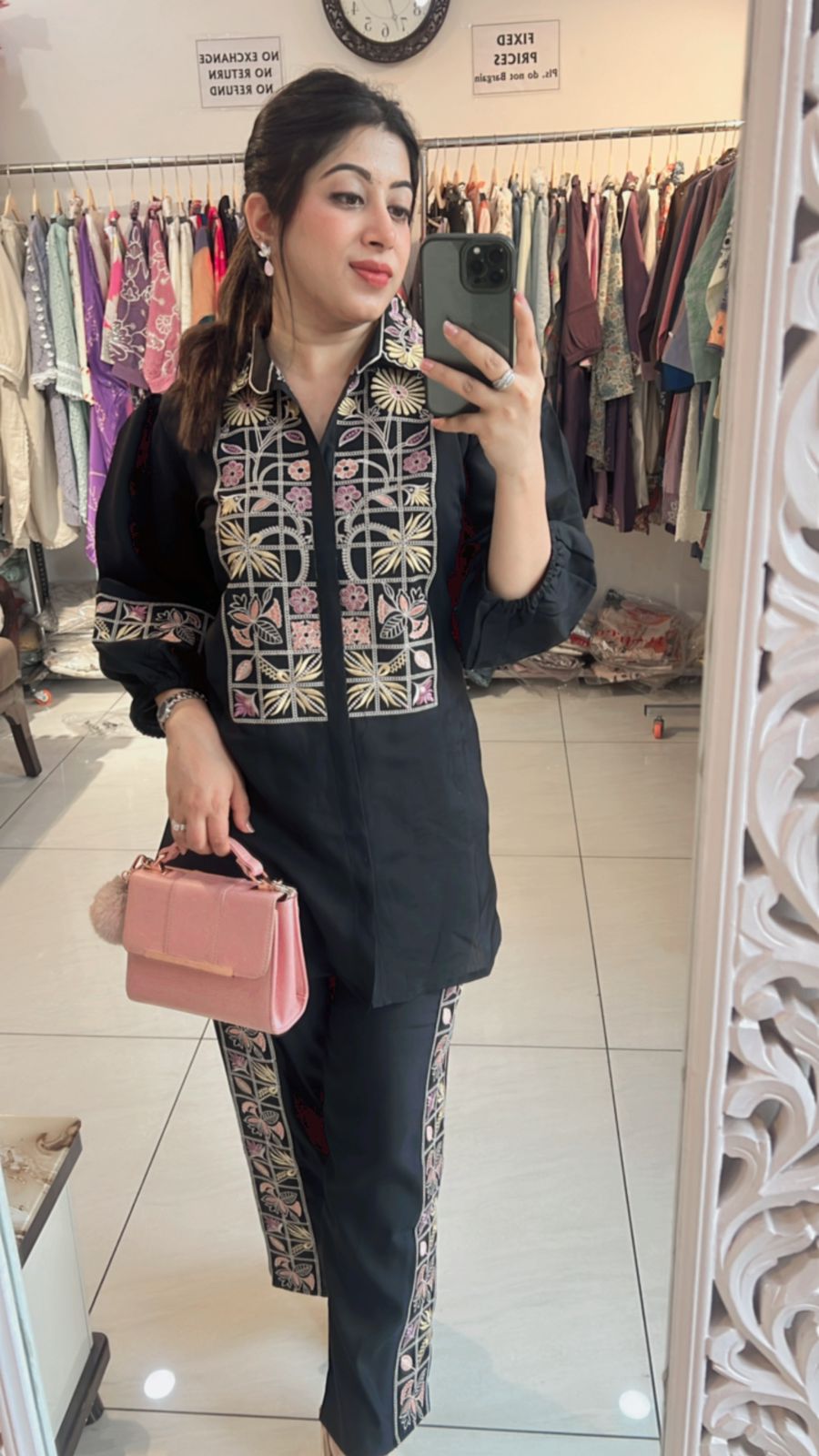 BLACK THREAD EMBROIDERED CO-ORD