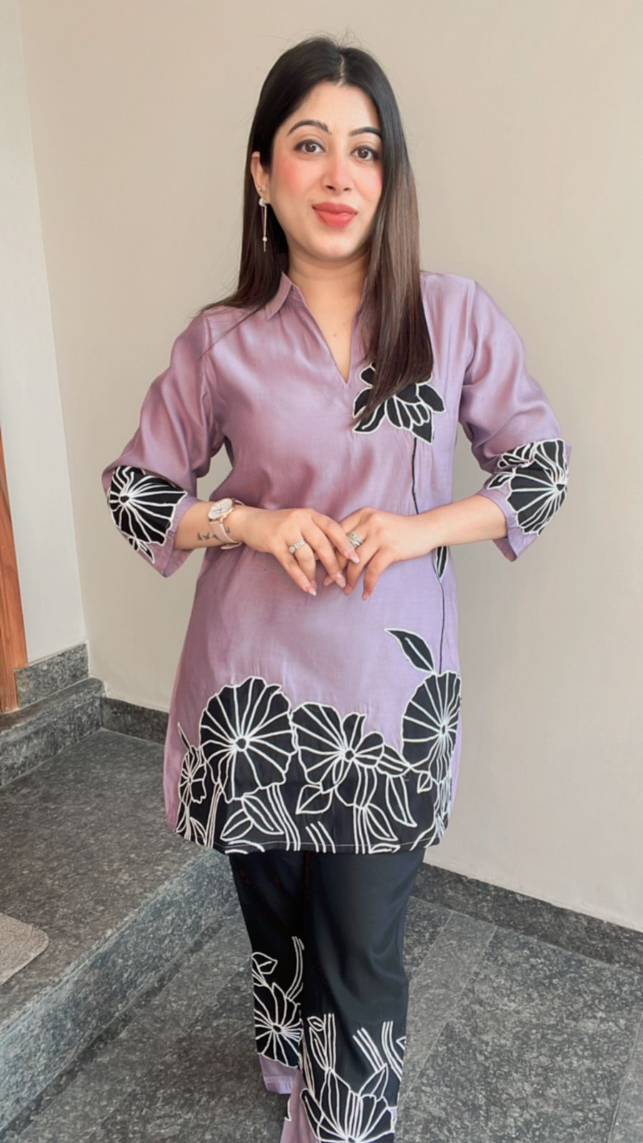 LAVENDER BLACK FLOWER EMBROIDERD CO-ORD