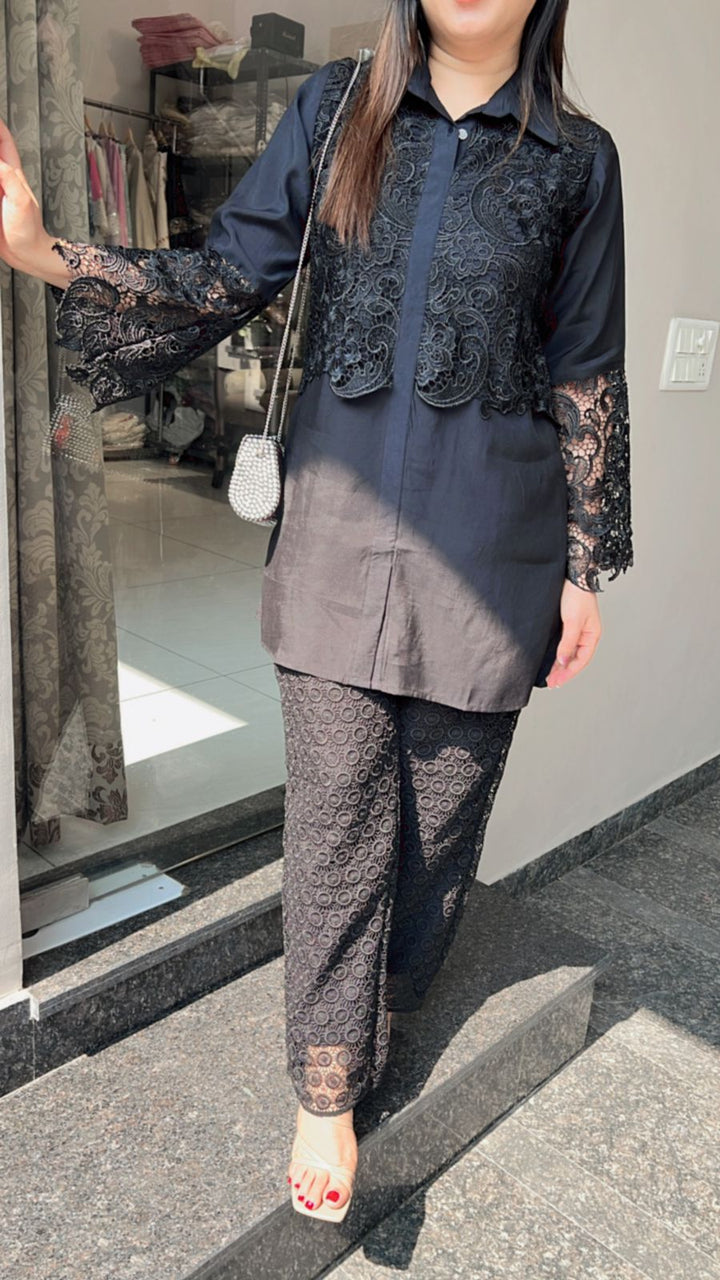 BLACK CROCHET COTTON CO-ORD