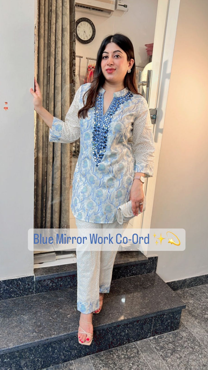 BLUE PRINTED MIRROR WORK-CORD