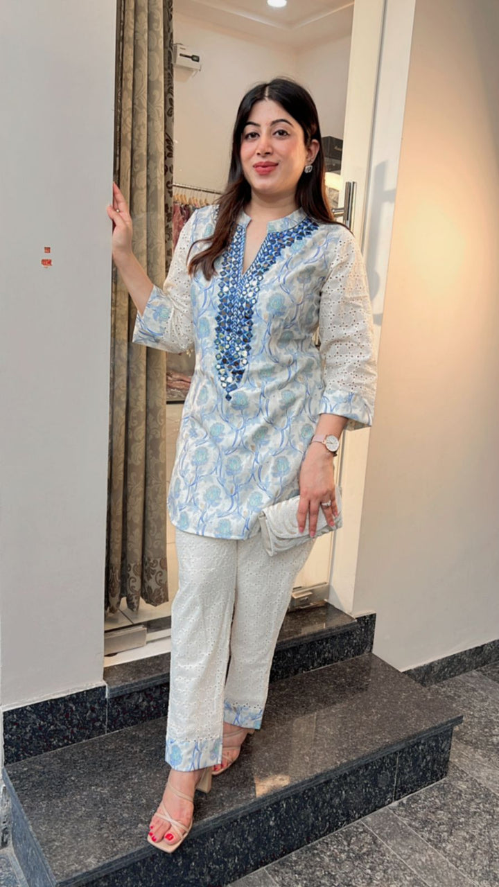 BLUE PRINTED MIRROR WORK-CORD