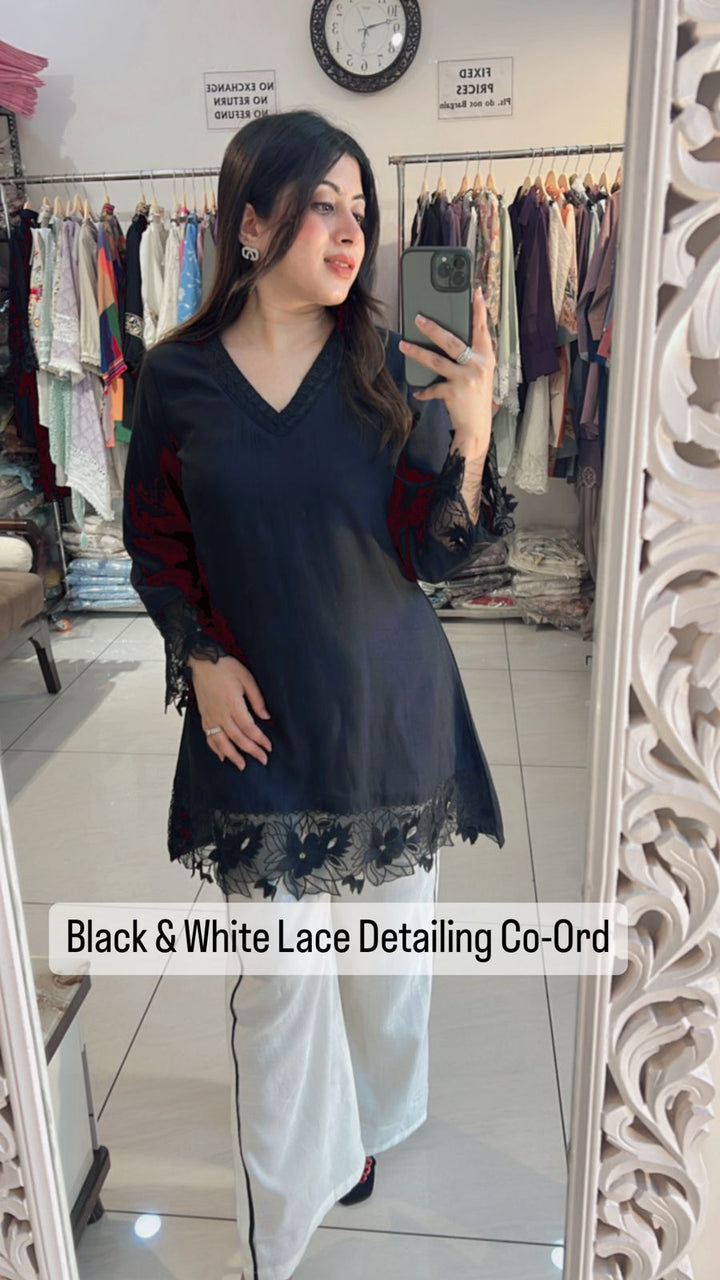 BLACK & WHITE LACE DETAILING CO-ORD