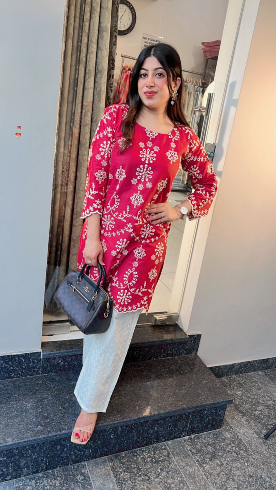 RED & WHITE THREAD EMBROIDERED CO-ORD
