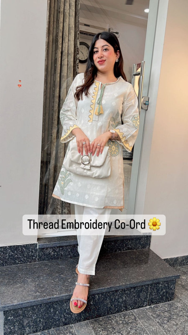 WHITE THREAD EMBROIDERY CO-ORD