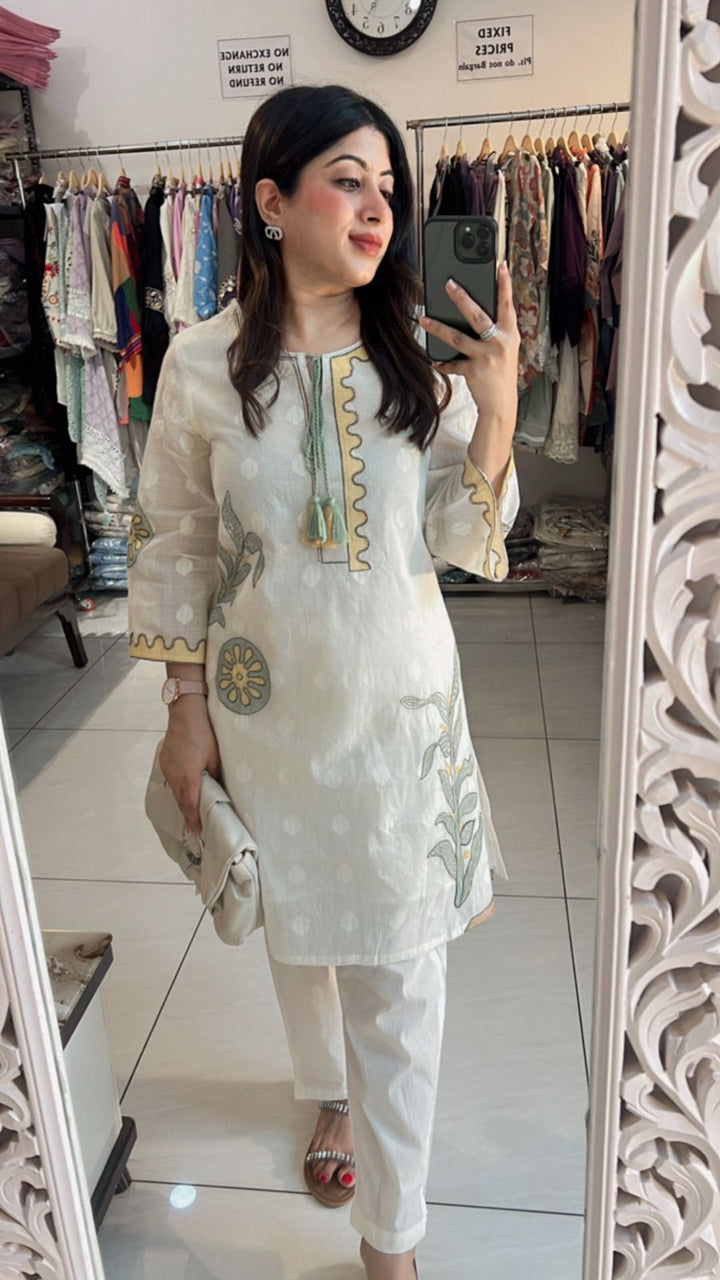 WHITE THREAD EMBROIDERY CO-ORD